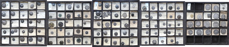 Collection of Ancient and European coins, placed on 5 coin trays with original d...
