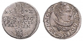 ADAM WENCESLAUS (1579 - 1617)&nbsp;
3 Groschen, 1592, 2,45g, Fr. u. S. 2981&nbsp;

EF | EF