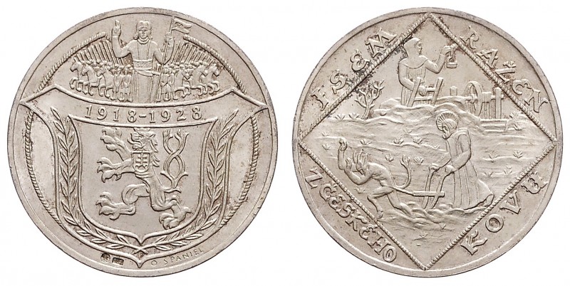 AE Medal 10th Anniversary of CR, O. Španiel, 1928, Kremnica, 20,02g, 34 mm,Ag 98...