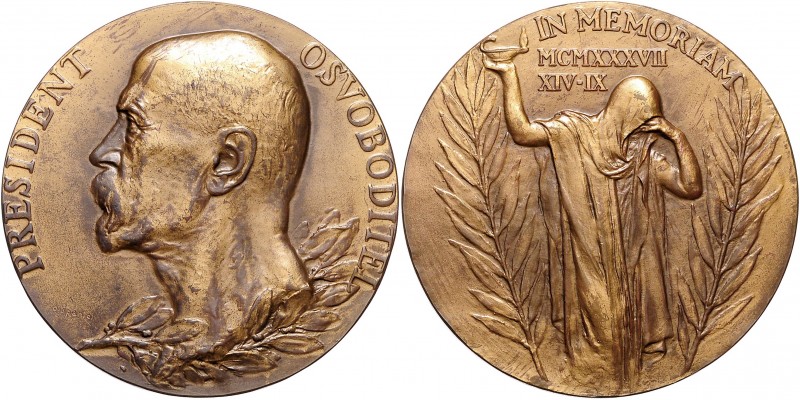 AE Medal To Commemorate the Death of T. G. Masaryk, O. Španiel, original box, 19...