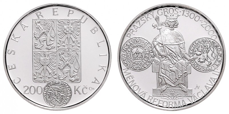 200 Kč Currency reform Václav II., certificate ČNB, 2000, 13g, MCH CRPS-026&nbsp...
