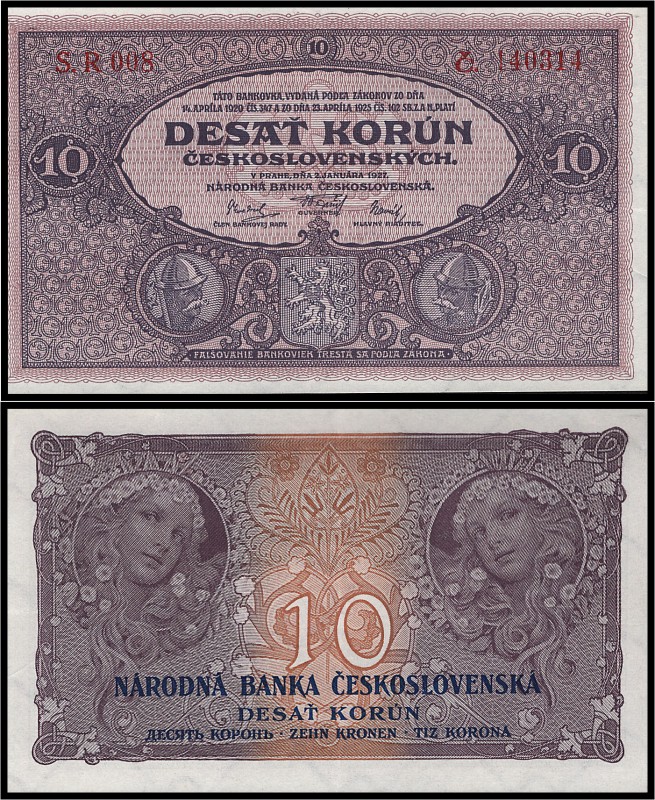 CZECHOSLOVAK REPUBLIK (1919 - 1939)&nbsp;
10 Korun, 1927, Série R 008, AUREA 22...