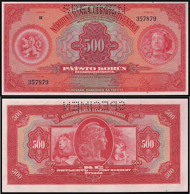 CZECHOSLOVAK REPUBLIK (1919 - 1939)&nbsp;
500 Korun SPECIMEN, 1929, Série H, AU...