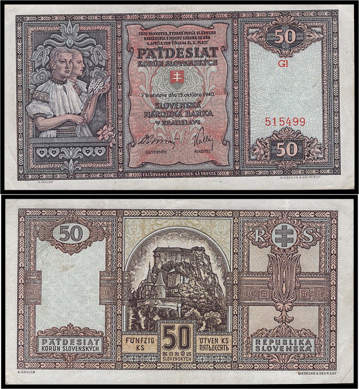 PROTECTORATE OF BOHEMIA A MORAVIA, SLOVAK REPUBLIC (1939 - 1945)&nbsp;
50 Korun...