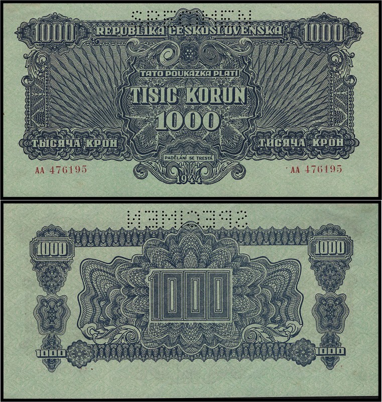 CZECHOSLOVAK REPUBLIC (1944 - 1945)&nbsp;
1000 Korun SPECIMEN at the top, 1944,...