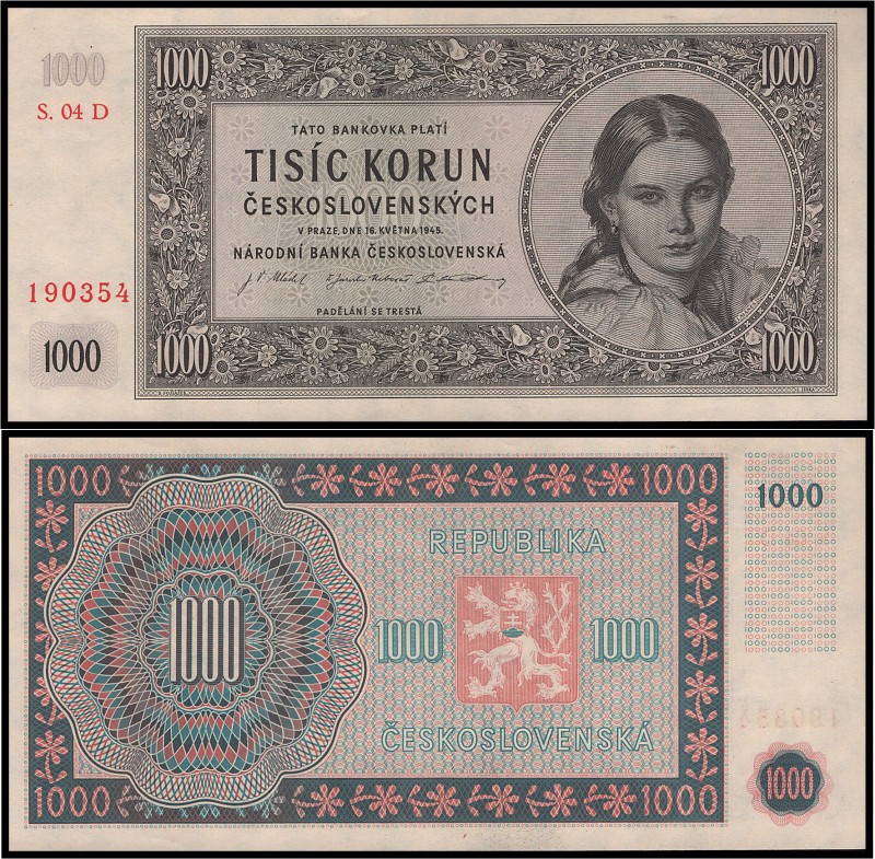 CZECHOSLOVAK REPUBLIC (1945 - 1953)&nbsp;
1000 Korun, 1945, II. vydání, Série 0...