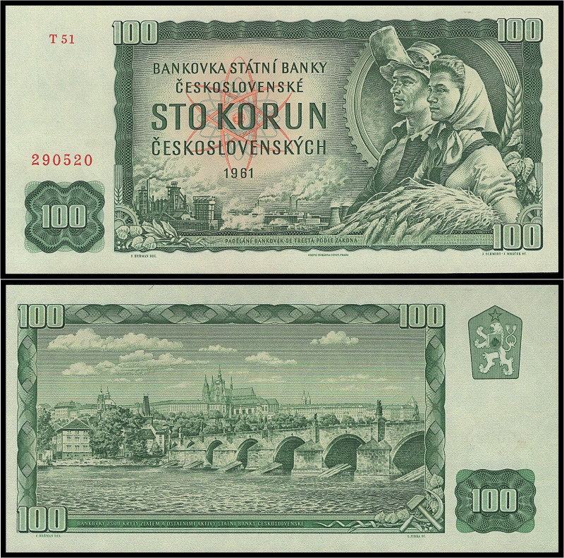 CZECHOSLOVAK REPUBLIC (1953 - 1992)&nbsp;
100 Korun, 1961, Série T 51, AUREA 11...