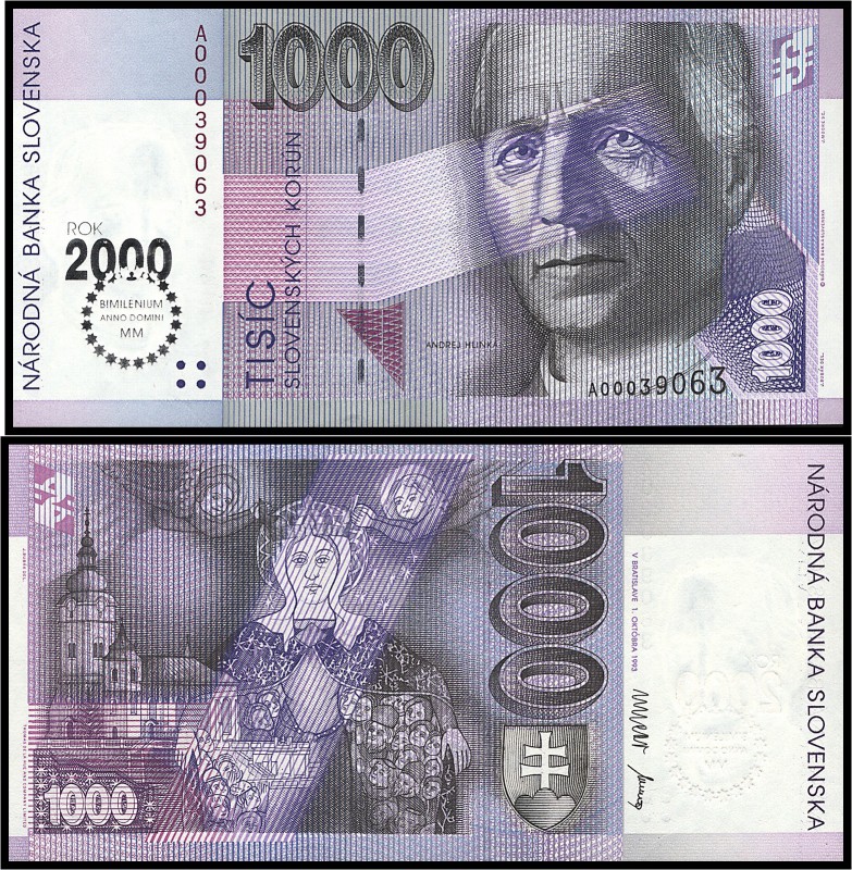 SLOVAK REPUBLIC (1993 - 2009)&nbsp;
1000 Korun, 1993, přetisk 1999, Série A, AU...