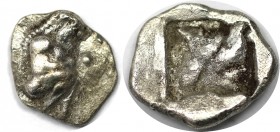 1/8 Stater 500 v. Chr 
Griechische Münzen, MACEDONIA. LETE.(?) 1/8 Stater (?) um 500 v. Chr, Vs: Kauernder Satyr nach rechts im Feld kugeln. Silber. ...