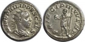Antoninian 244 - 246 n. Chr. 
Römische Münzen, MÜNZEN DER RÖMISCHEN KAISERZEIT. Philipp II. als Caesar. Antoninian 244-246 n. Chr., Silber. 4.22 g. R...