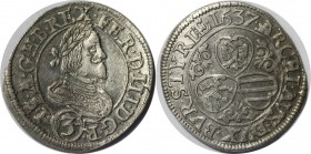 3 Kreuzer 1637 
RDR – Habsburg – Österreich, RÖMISCH-DEUTSCHES REICH. Ferdinand II. (1619-1637). 3 Kreuzer 1637, Silber. Vorzüglich-stempelglanz...