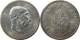 5 Corona 1909 
RDR – Habsburg – Österreich, KAISERREICH ÖSTERREICH. Franz Joseph I. (1848-1916). 5 Corona 1909, Silber. Fast Stempelglanz