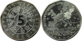 5 Euro 2004 
RDR – Habsburg – Österreich, REPUBLIK ÖSTERREICH. EU-Erweiterung. 5 Euro 2004, Silber. KM 3122. Stempelglanz, mit Plastik Box