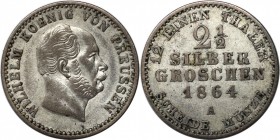 2 1/2 Silbergroschen 1864 A
Altdeutsche Münzen und Medaillen, BRANDENBURG IN PREUSSEN. Wilhelm I. (1861-1888). 2 1/2 Silbergroschen 1864 A, Silber. J...