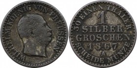 1 Silbergroschen 1867 A
Altdeutsche Münzen und Medaillen, BRANDENBURG IN PREUSSEN. Wilhelm I. (1861-1888). 1 Silbergroschen 1867 A, Silber. Jaeger 89...