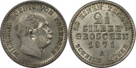 2 1/2 Silbergroschen 1871 A
Altdeutsche Münzen und Medaillen, BRANDENBURG IN PREUSSEN. Wilhelm I. (1861-1888). 2 1/2 Silbergroschen 1871 A, Billon. K...