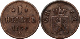 1 Heller 1850 
Altdeutsche Münzen und Medaillen, HESSEN-DARMSTADT. 1 Heller 1850. Sehr schön-vorzüglich