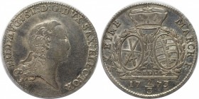 2/3 Taler 1773 EDC
Altdeutsche Münzen und Medaillen, SACHSEN. Friedrich August III. (1763-1806). 2/3 Taler 1773 EDC, Silber. KM #991. Sehr schön+. Be...