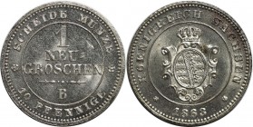1 Neugroschen 1863 B
Altdeutsche Münzen und Medaillen, SACHSEN. Johann (1854-1873). 1 Neugroschen 1863 B. Billon. KM #1219. AKS 147. Stempelglanz