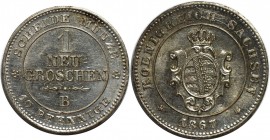 1 Neugroschen 1867 B
Altdeutsche Münzen und Medaillen, SACHSEN. Johann (1854-1873). 1 Neugroschen 1867 B. Billon. KM #1219. AKS 147. Stempelglanz