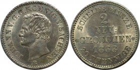 2 Neugroschen 1868 B
Altdeutsche Münzen und Medaillen, SACHSEN - ALBERTINE. Johann (1854-1873). 2 Neugroschen 1868 B. Billon. KM #1222. AKS 145. Stem...