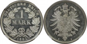 1 Mark 1881 D
Deutsche Münzen und Medaillen ab 1871, REICHSKLEINMÜNZEN. 1 Mark 1881 D, Silber. Jaeger 9. NGC PF-62 Ultra Cameo