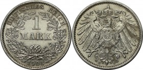 1 Mark 1908 E
Deutsche Münzen und Medaillen ab 1871, REICHSKLEINMÜNZEN. 1 Mark 1908 E, Silber. Jaeger 17. Vorzüglich
