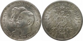 3 Mark 1914 A
Deutsche Münzen und Medaillen ab 1871, REICHSSILBERMÜNZEN, Anhalt, Friedrich II. (1904-1918). 3 Mark 1914 A, Silberne Hochzeit. Silber....