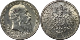 2 Mark 1902 G
Deutsche Münzen und Medaillen ab 1871, REICHSSILBERMÜNZEN, Baden, Friedrich I. (1852-1907). 2 Mark 1902 G, zum 50jährigen Regierungsjub...