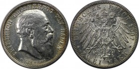 2 Mark 1907 G
Deutsche Münzen und Medaillen ab 1871, REICHSSILBERMÜNZEN, Baden, Friedrich I. (1852-1907). 2 Mark 1907, auf den Tod. Silber. Jaeger 36...