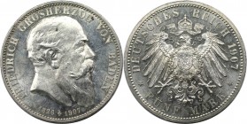 5 Mark 1907 
Deutsche Münzen und Medaillen ab 1871, REICHSSILBERMÜNZEN, Baden, Friedrich I. (1852-1907). 5 Mark 1907, auf den Tod. Silber. Jaeger 37....