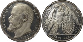 3 Mark 1913 
Deutsche Münzen und Medaillen ab 1871, REICHSSILBERMÜNZEN, Bayern, Ludwig III. (1913-1918), versilbertes Kupfer Proof Muster 3 Mark 1913...