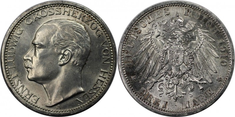 3 Mark 1910 A
Deutsche Münzen und Medaillen ab 1871, REICHSSILBERMÜNZEN, Hessen...