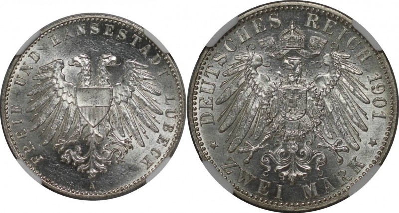 2 Mark 1901 A
Deutsche Münzen und Medaillen ab 1871, REICHSSILBERMÜNZEN, Lübeck...