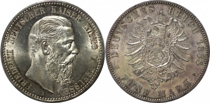 5 Mark 1888 A
Deutsche Münzen und Medaillen ab 1871, REICHSSILBERMÜNZEN, Preuße...