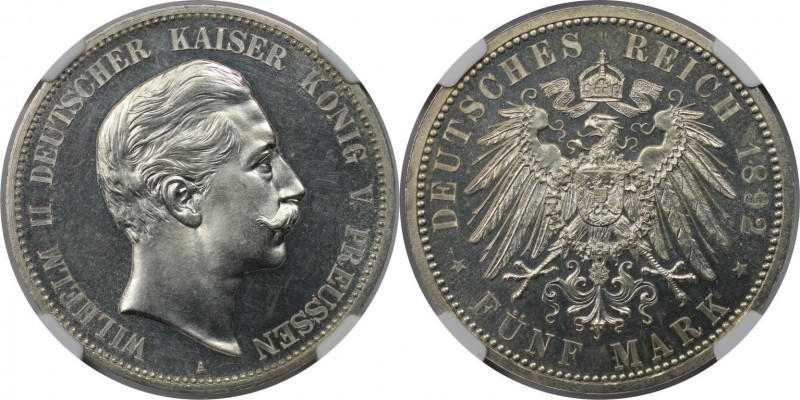 5 Mark 1892 A
Deutsche Münzen und Medaillen ab 1871, REICHSSILBERMÜNZEN, Preuße...