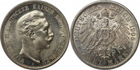 2 Mark 1905 A
Deutsche Münzen und Medaillen ab 1871, REICHSSILBERMÜNZEN, Preußen. Wilhelm II. (1888-1918). 2 Mark 1905 A, Silber. Jaeger 102. Stempel...