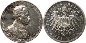 2 Mark 1913 A
Deutsche Münzen und Medaillen ab 1871, REICHSSILBERMÜNZEN, Preußen. Wilhelm II. (1888-1918). 2 Mark 1913 A, 25 jähriges Regierungsjubil...