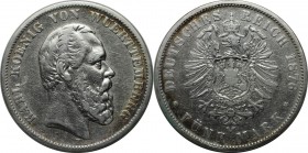 5 Mark 1876 F
Deutsche Münzen und Medaillen ab 1871, REICHSSILBERMÜNZEN, Württemberg, Karl (1864-1891). 5 Mark 1876 F, Silber. Jaeger 173. Schön-sehr...