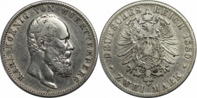 2 Mark 1880 F
Deutsche Münzen und Medaillen ab 1871, REICHSSILBERMÜNZEN, Württemberg. Karl (1864-1891). 2 Mark 1880 F. Jaeger 172. Schön-sehr schön. ...