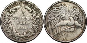 1/2 Mark 1894 A
Deutsche Münzen und Medaillen ab 1871, DEUTSCHE KOLONIEN. Neu-Guinea Compagnie.1/2 Mark 1894 A, Silber. Jaeger 704. Sehr Schön