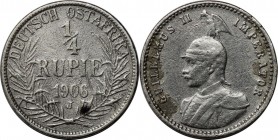 1/4 Rupie 1906 J
Deutsche Münzen und Medaillen ab 1871, DEUTSCHE KOLONIEN. Deutsch Ostafrika. 1/4 Rupie 1906 J. Jaeger 720. Sehr Schön