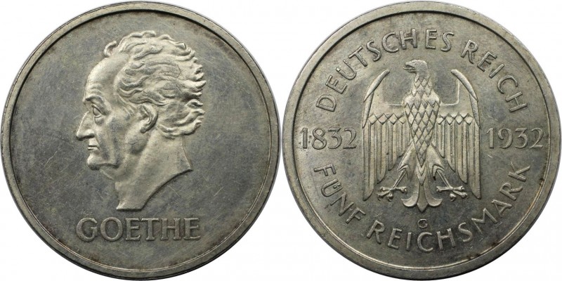 5 Reichsmark 1932 G
Deutsche Münzen und Medaillen ab 1871, WEIMARER REPUBLIK. G...