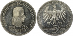 5 Mark 1955 F
Deutsche Münzen und Medaillen ab 1945, BUNDESREPUBLIK DEUTSCHLAND. Zum 150. Todestag von Friedrich von Schiller. 5 Mark 1955 F, Silber....