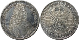 5 Mark 1955 G
Deutsche Münzen und Medaillen ab 1945, BUNDESREPUBLIK DEUTSCHLAND. Ludwig Wilhelm Markgraf von Baden (1655-1707). 5 Mark 1955 G, Silber...