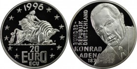 Medaille 1996 
Deutsche Münzen und Medaillen ab 1945, BUNDESREPUBLIK DEUTSCHLAND. Konrad Adenauer, 1876-1967. Medaille "20 Euro Ecu" 1996, Silber. Po...
