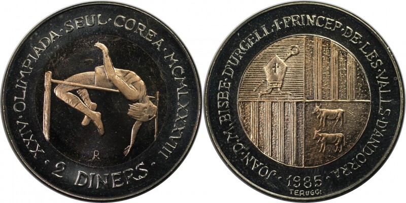 2 Diners 1985 
Europäische Münzen und Medaillen, Andorra. Hochsprung. 2 Diners ...