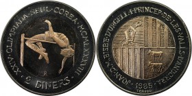 2 Diners 1985 
Europäische Münzen und Medaillen, Andorra. Hochsprung. 2 Diners 1985, Kupfer-Nickel. KM 28. Stempelglanz