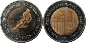 2 Diners 1985 
Europäische Münzen und Medaillen, Andorra. Olympia Calgary Canada - Skifahrer. 2 Diners 1985, Kupfer-Nickel. KM 27. Stempelglanz