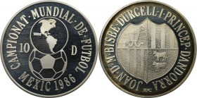 10 Diners 1986 
Europäische Münzen und Medaillen, Andorra. "1988 Weltmeisterschaft, Mexiko". 10 Diners 1986, Silber. 0.23 OZ. KM 34. Stempelglanz